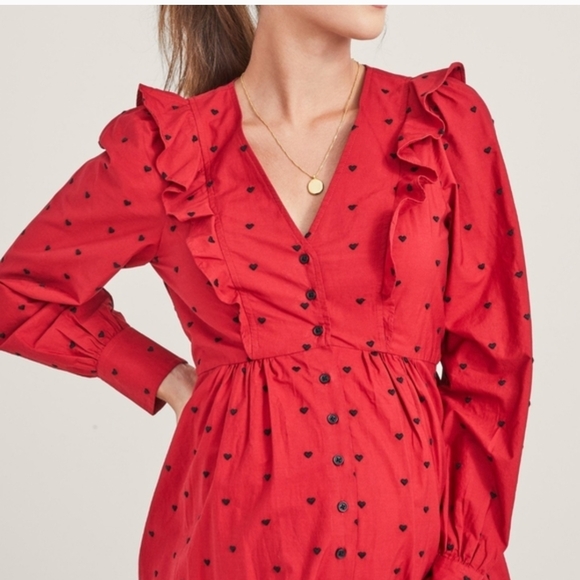 HATCH Maternity The Mae Midi Long Sleeve Shirt Dress Heart Print Size 0-XS - Picture 3 of 16